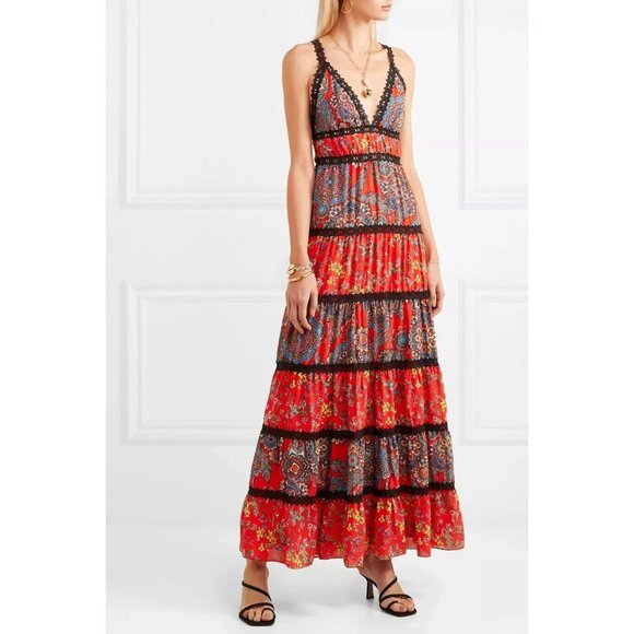 Alice + Olivia Karolina Red Tiered Halter Maxi Dress 4 - Picture 1 of 13
